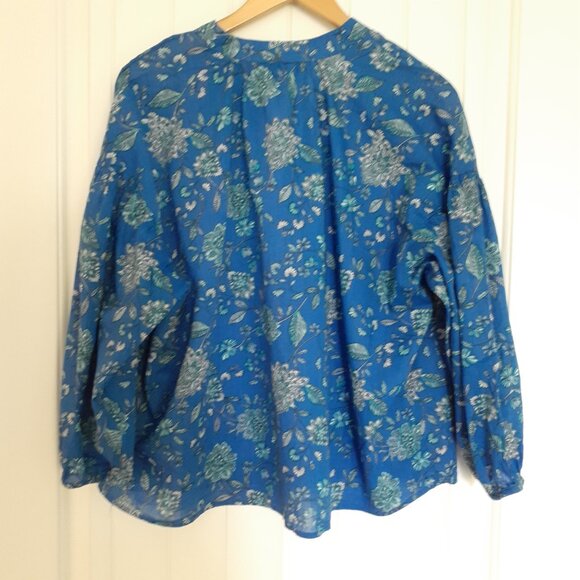 J. Jill Oversized Split-Neck Top in Royal Blue Thriving Jacobean Size S - Picture 2 of 11